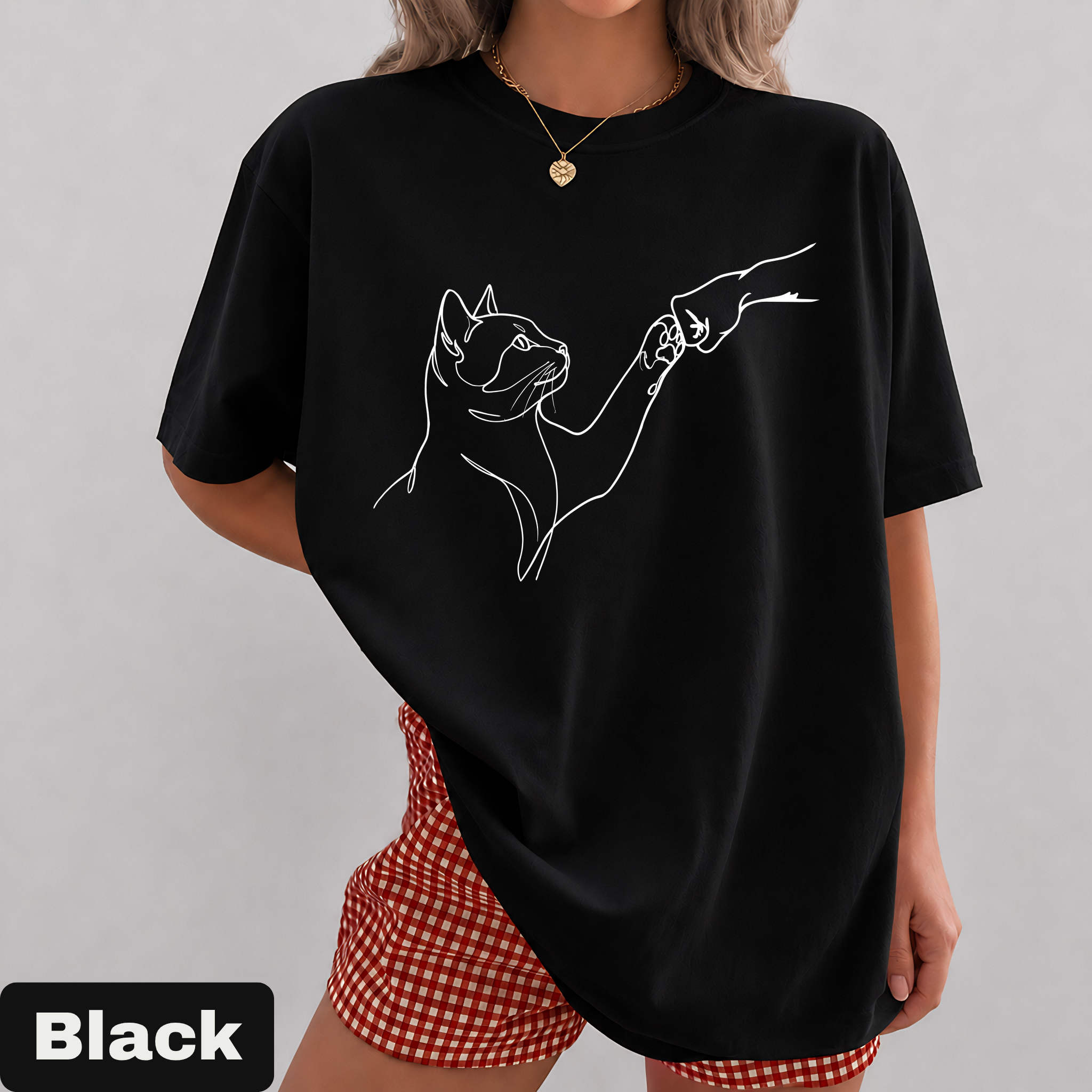 Minimalist Cat Line Art T-Shirt – Cute Cat Lover Graphic Tee | Aesthetic Unisex Oversized T-Shirt