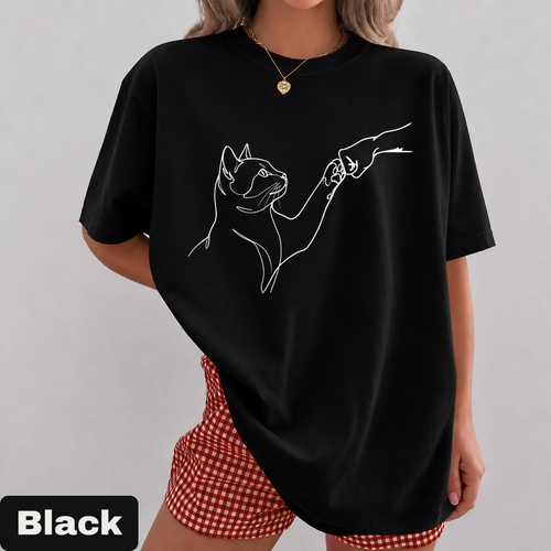 Minimalist Cat Line Art T-Shirt – Cute Cat Lover Graphic Tee | Aesthetic Unisex Oversized T-Shirt