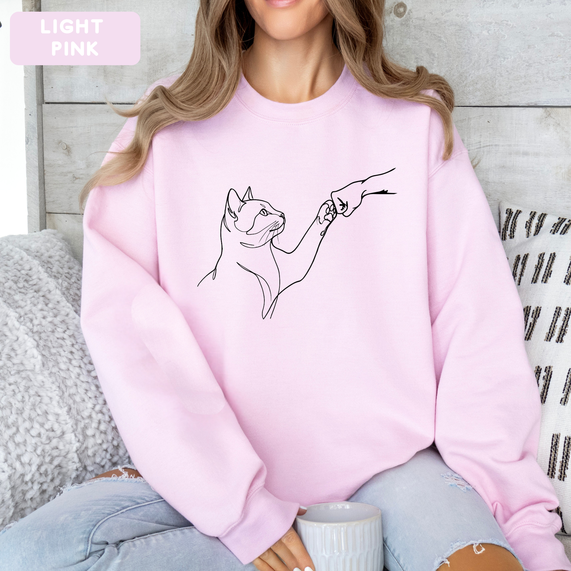 Minimalist Cat Line Art Sweatshirt – Cute Cat Lover Crewneck | Aesthetic Unisex Graphic Sweatshirt