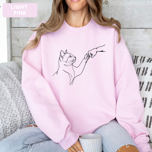 Minimalist Cat Line Art Sweatshirt – Cute Cat Lover Crewneck | Aesthetic Unisex Graphic Sweatshirt