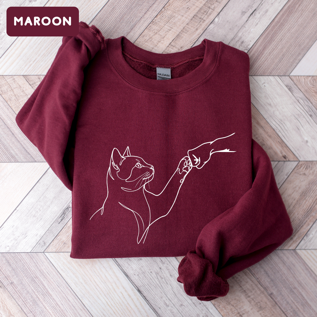 Minimalist Cat Line Art Sweatshirt – Cute Cat Lover Crewneck | Aesthetic Unisex Graphic Sweatshirt