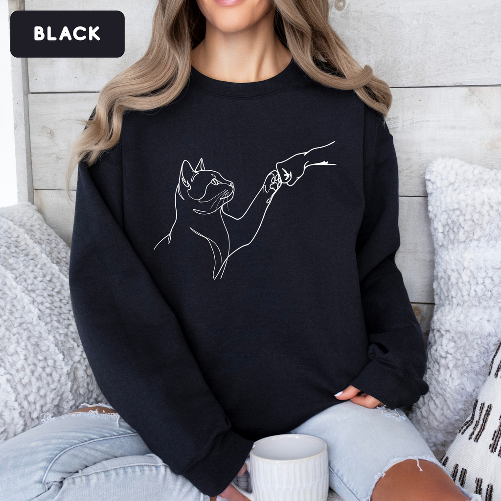 Minimalist Cat Line Art Sweatshirt – Cute Cat Lover Crewneck | Aesthetic Unisex Graphic Sweatshirt