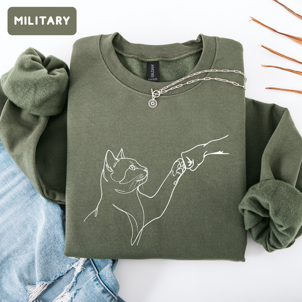 Minimalist Cat Line Art Sweatshirt – Cute Cat Lover Crewneck | Aesthetic Unisex Graphic Sweatshirt