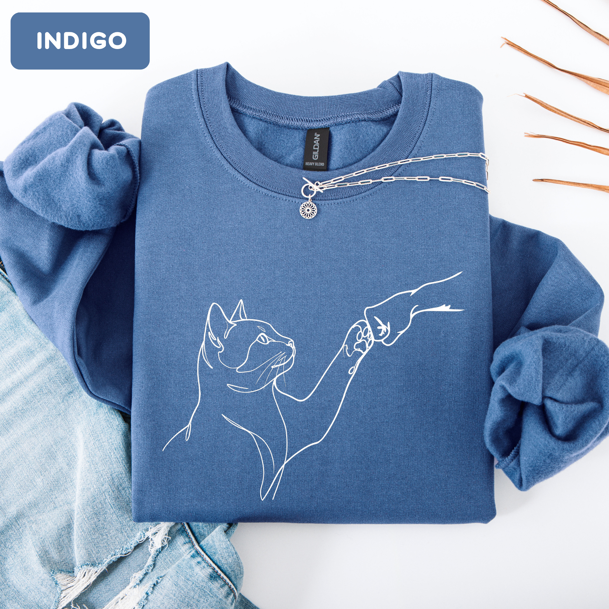 Minimalist Cat Line Art Sweatshirt – Cute Cat Lover Crewneck | Aesthetic Unisex Graphic Sweatshirt