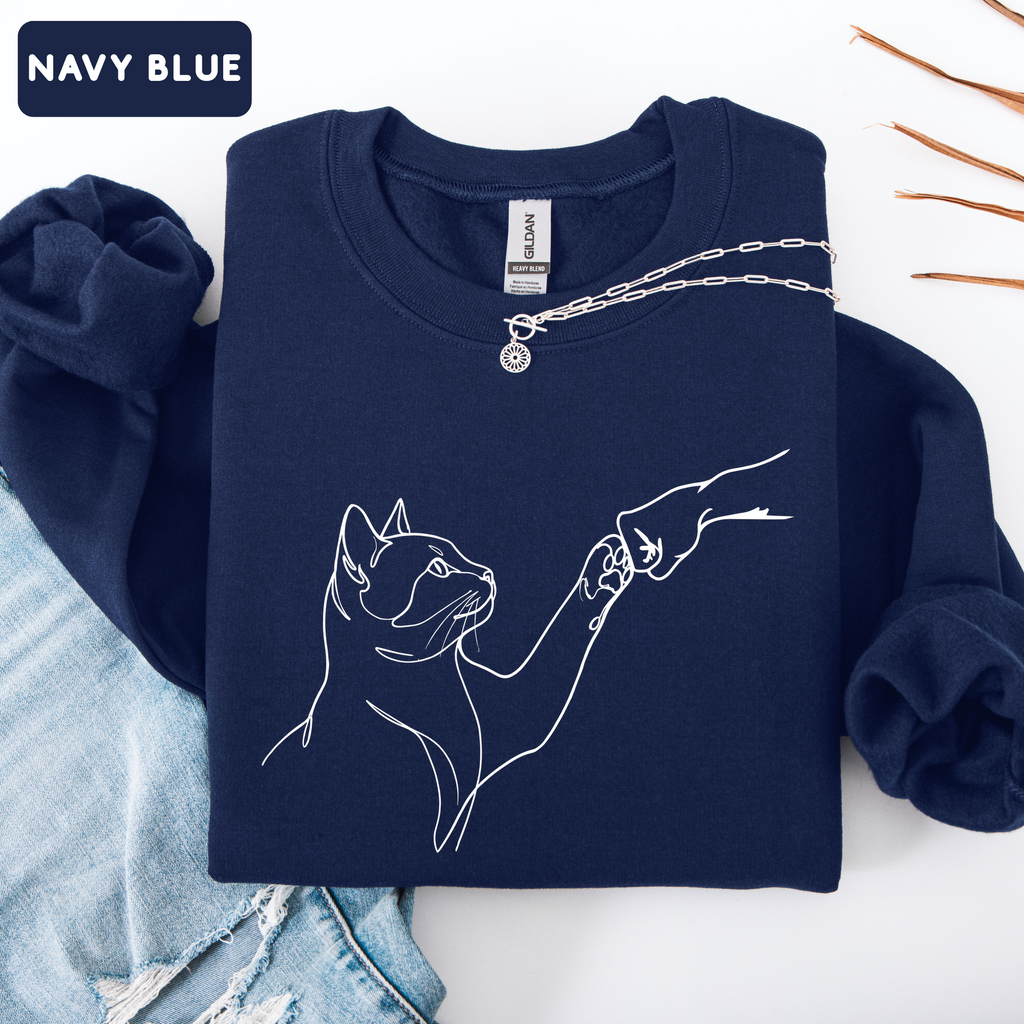 Minimalist Cat Line Art Sweatshirt – Cute Cat Lover Crewneck | Aesthetic Unisex Graphic Sweatshirt