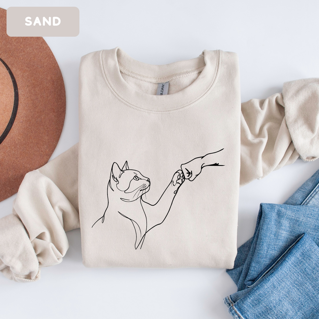 Minimalist Cat Line Art Sweatshirt – Cute Cat Lover Crewneck | Aesthetic Unisex Graphic Sweatshirt
